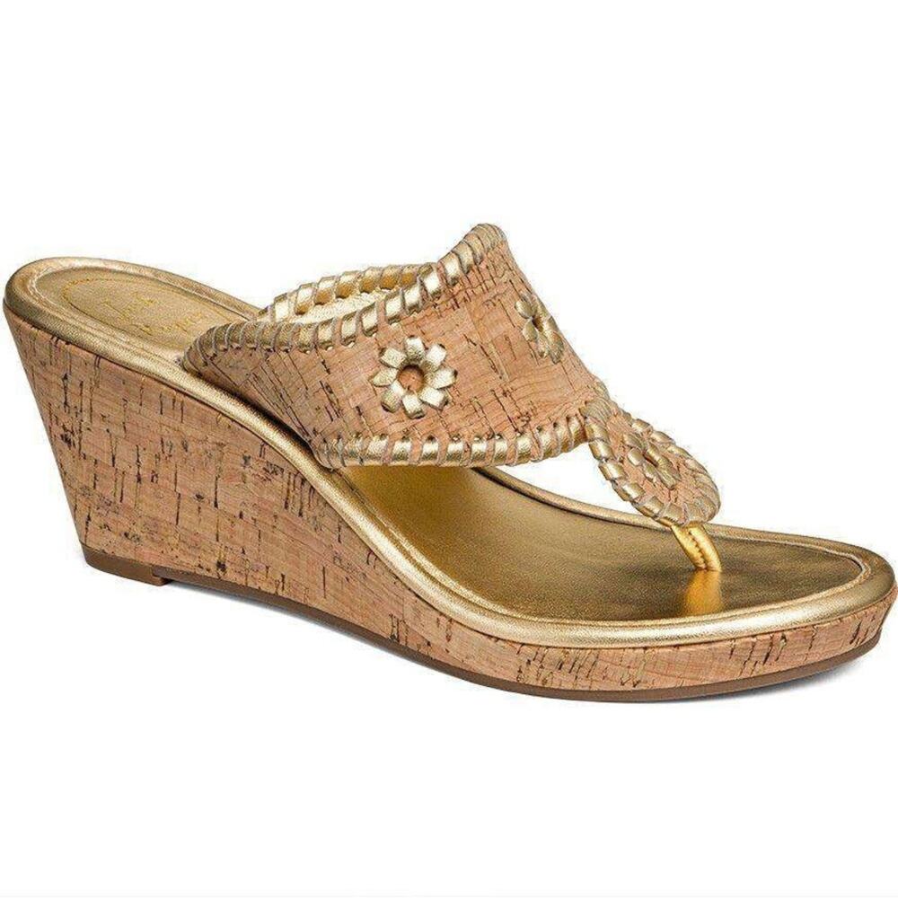 Jack Rogers Marbella Wedge Sandal in Cork and Gold 8